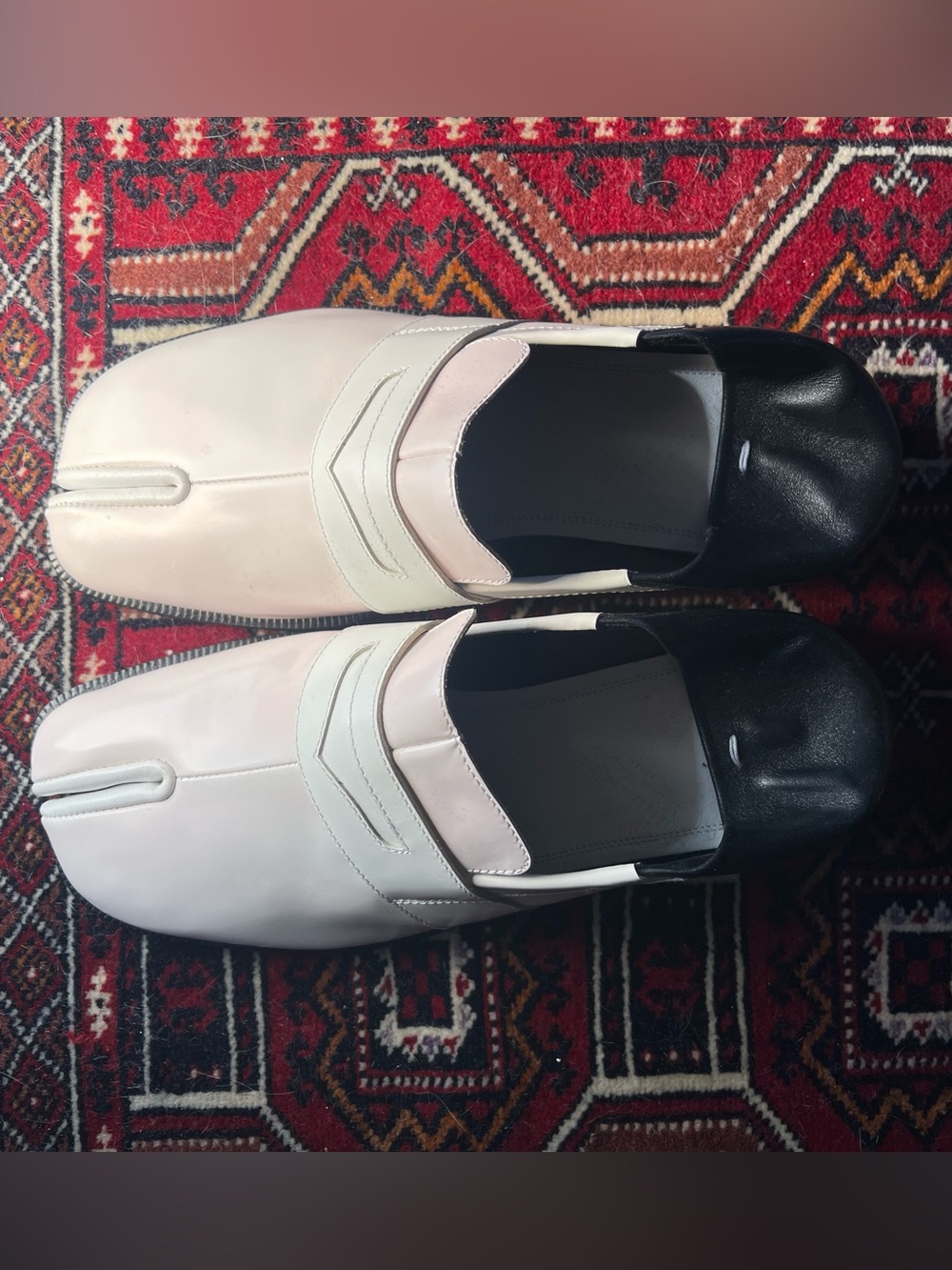 Maison Martin Margiela Women's Two-Tone Tabi Loafers in White and Black